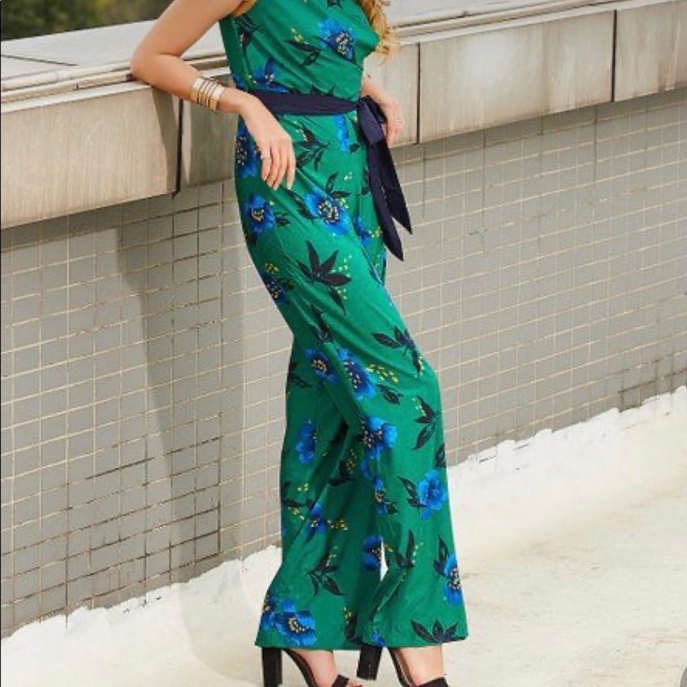 Green floral blue jumpsuit size small